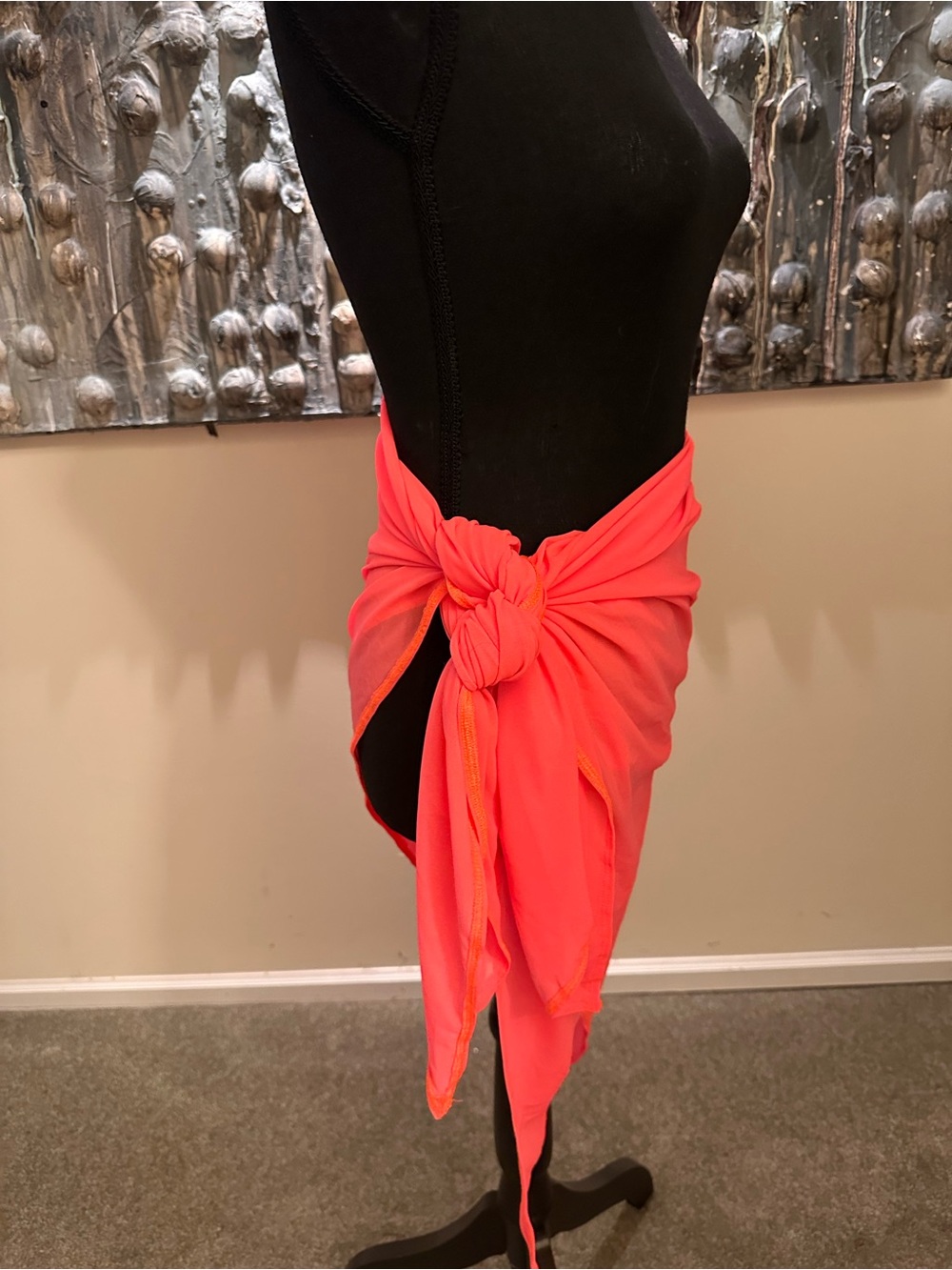 ⭐️ La Vie En Rose Aqua Neon Coral Tie-Side Swim Sarong - Picture 5 of 5
